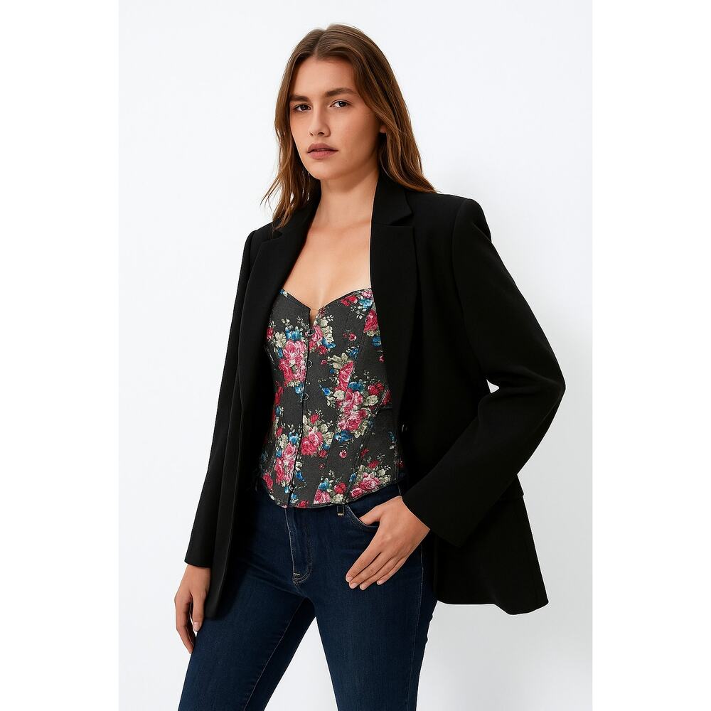 NWT Floral Corset Top Womens XXL Lace-Up Back Dark Fairycore Whimsigoth Coquette